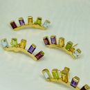 Brinco meia lua baguete 3x5 Pedras naturais - Ouro 18k