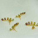 Brinco meia lua baguete 3x5 Pedras naturais - Ouro 18k