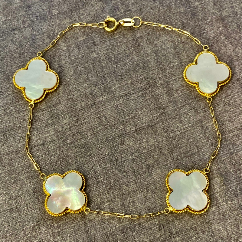 Pulseira Van Cleef 4 trevos, corrente cartie 12x12mm - Ouro 18k