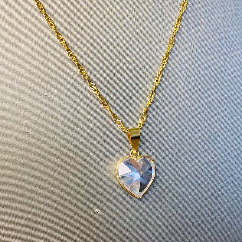 Pingente Coração Simples Zircônia Branca - Ouro 18k