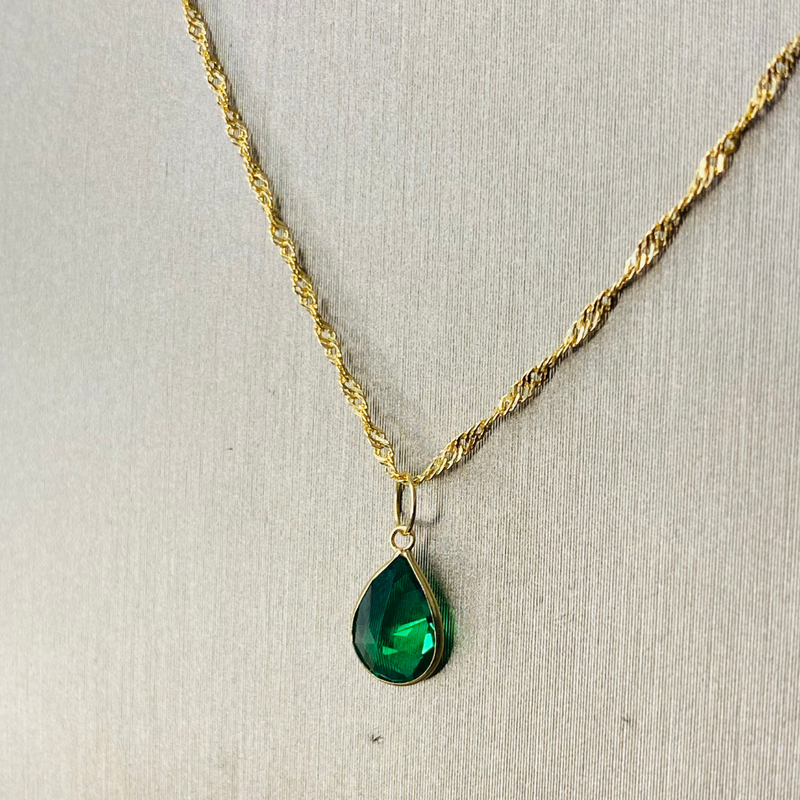 Pingente Simples Gota Nano Esmeralda - Ouro 18k