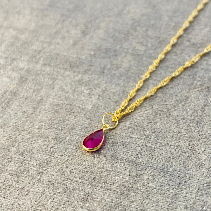 Pingente Gota Rubi Sintético - Ouro 18k